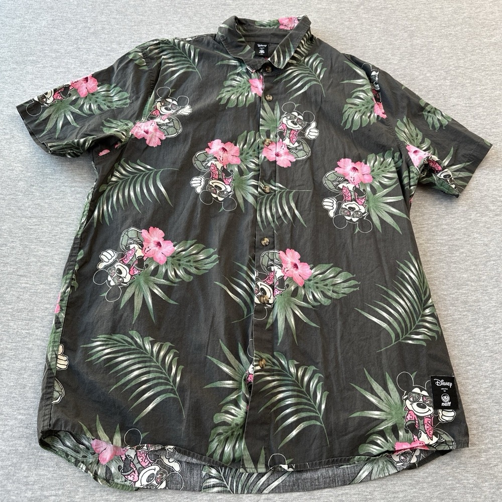Disney Neff Mickey Mouse Floral Shirt Hawaiian Button Up Size XL